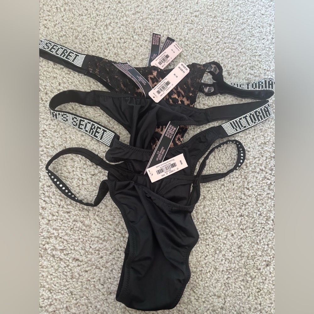 NWT Victoria's Secret Black and Leopard Print Panties Set